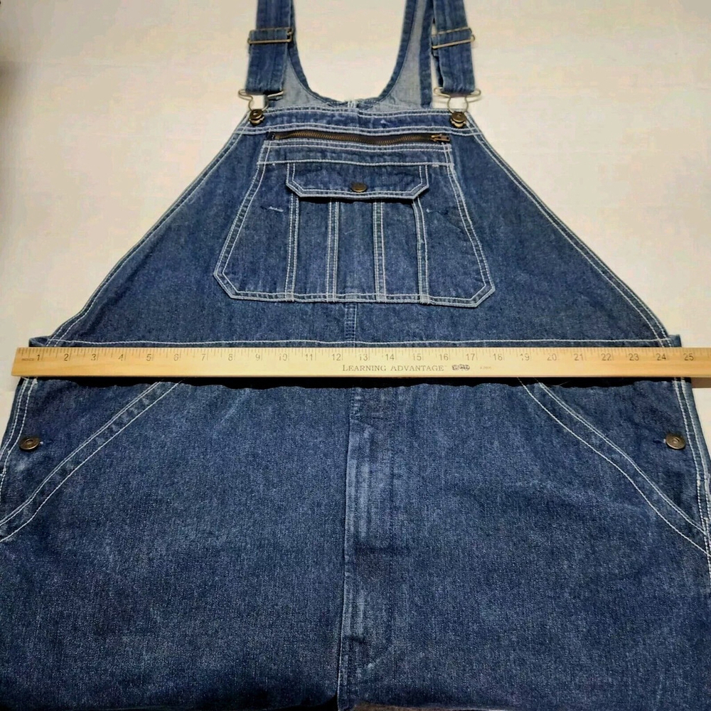 Mens Real Work Wear Denim Bib Overalls Relaxed Fit Blue 44W 30L Outdoor Mechanic - Picture 7 of 12